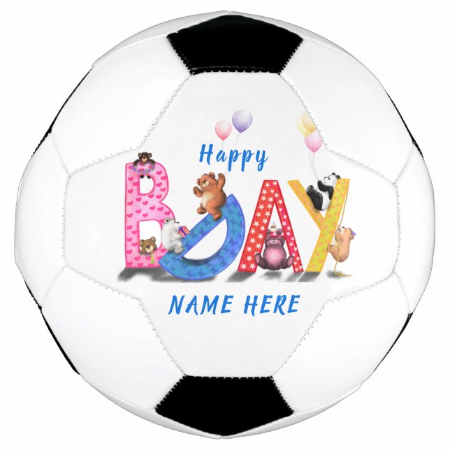 Personalised Name Birthday Soccer Ball Bear Party (Front)