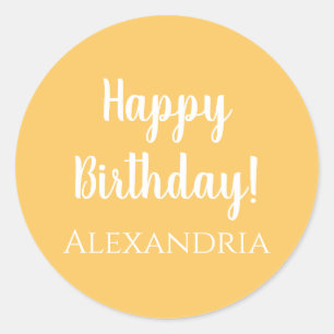 Personalised Name Birthday Yellow Happy Birthday Classic Round Sticker