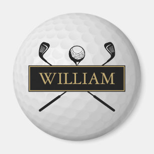 Personalised Name Black And Gold Golf Ball  Magnet