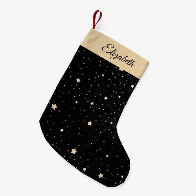 Personalised Name Black and Gold Starry Night  Small Christmas Stocking (Front (Hanging))
