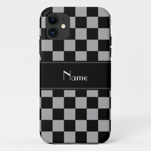 Personalised name black and grey checkers iPhone 11 case