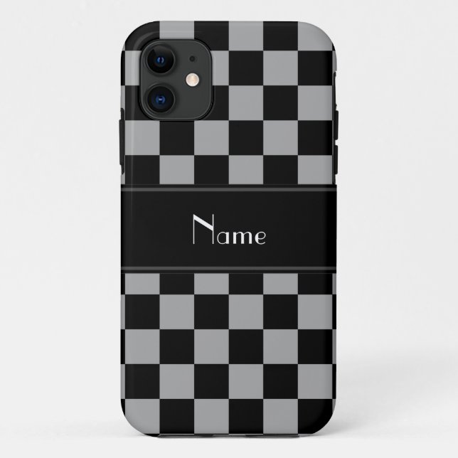 Personalised name black and grey checkers Case-Mate iPhone case (Back)