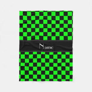 Personalised name black and neon green checkers fleece blanket