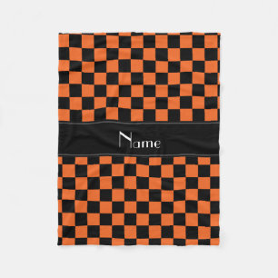 Personalised name black and orange checkers fleece blanket