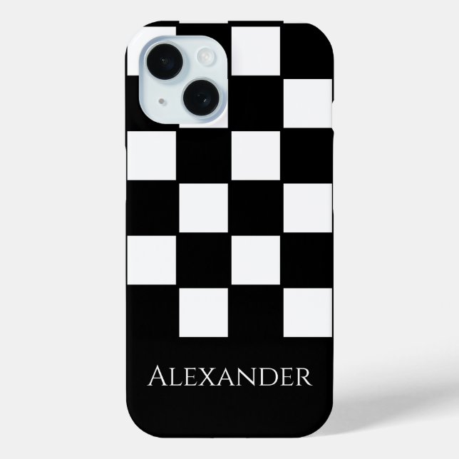 Personalised Name Black and White Check Case-Mate iPhone Case (Back)