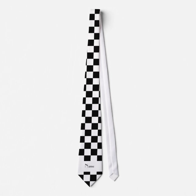 Personalised name Black and white checkers Tie (Front)