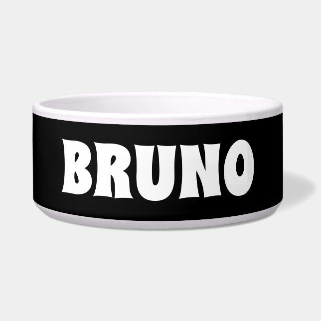 Personalised Name Black and White Dog Bowl (Front)