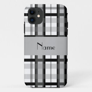 Personalised name black and white plaid iPhone 11 case