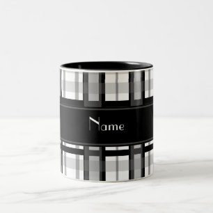Personalised name black and white plaid Two-Tone coffee mug