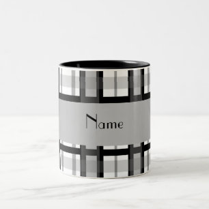 Personalised name black and white plaid Two-Tone coffee mug