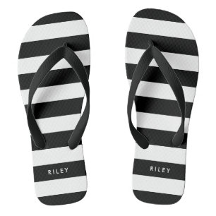 Personalised Name Black and White Stripes Flip Flops