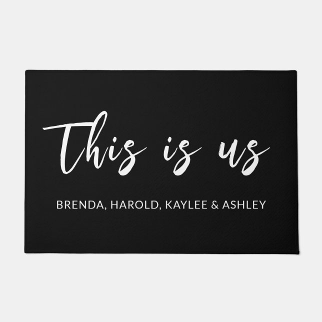 Personalised name black and white this is us doormat (Front)