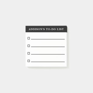 Personalised Name Black and White To Do List Post-it Notes