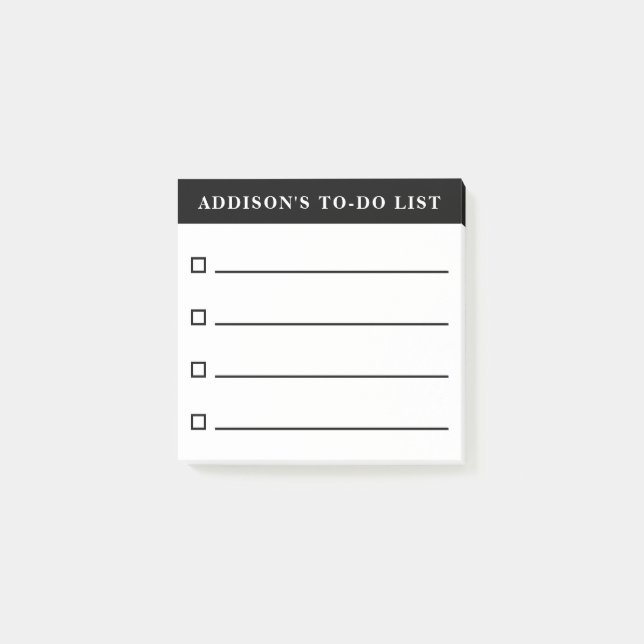 Personalised Name Black and White To Do List Post-it Notes (Front)
