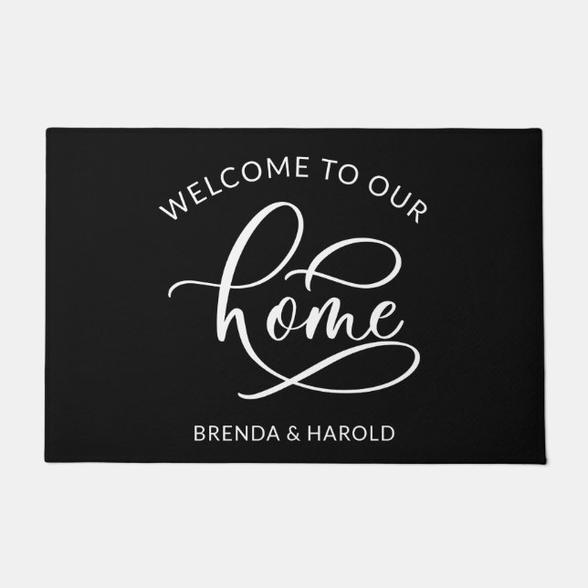 Personalised name black and white welcome  doormat (Front)