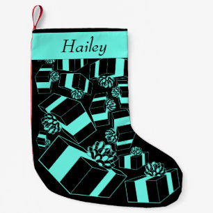 Personalised Name Black Aqua Pattern Small Christmas Stocking