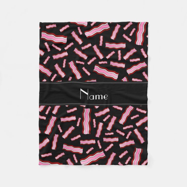 Personalised name black bacon pattern fleece blanket (Front)