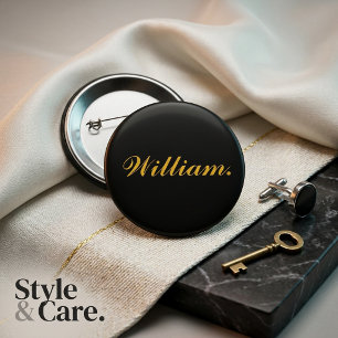 Personalised Name Black Badge Style Pinback Button