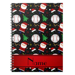 Personalised name black baseball christmas notebook