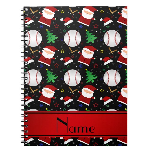 Personalised name black baseball christmas notebook (Front)