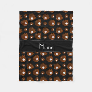 Personalised name black baseball gloves balls fleece blanket