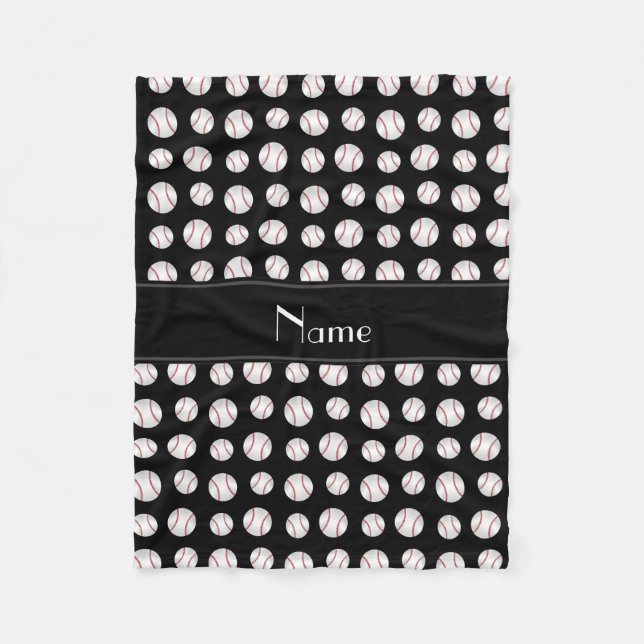 Personalised name black baseballs fleece blanket (Front)