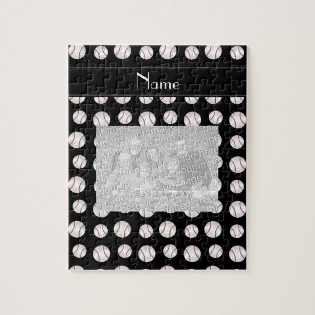Personalised name black baseballs pattern jigsaw puzzle (Vertical)