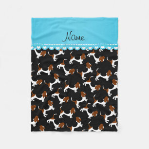 Personalised name black basset hound dogs fleece blanket