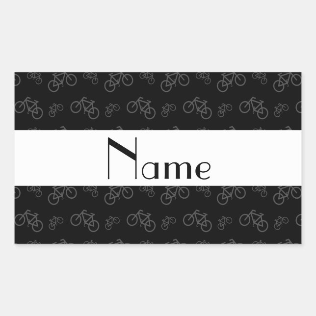 Personalised name black bicycle pattern rectangular sticker (Front)