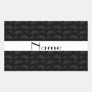 Personalised name black bicycle pattern rectangular sticker