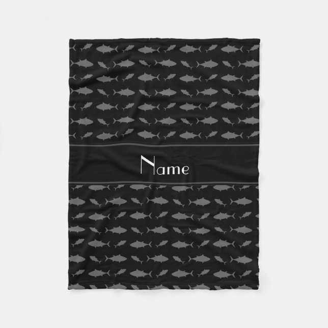 Personalised name black bluefin tuna pattern fleece blanket (Front)