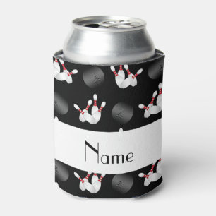 Personalised name black bowling pattern can cooler