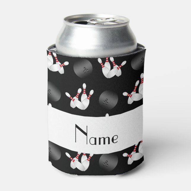 Personalised name black bowling pattern can cooler (Can Front)