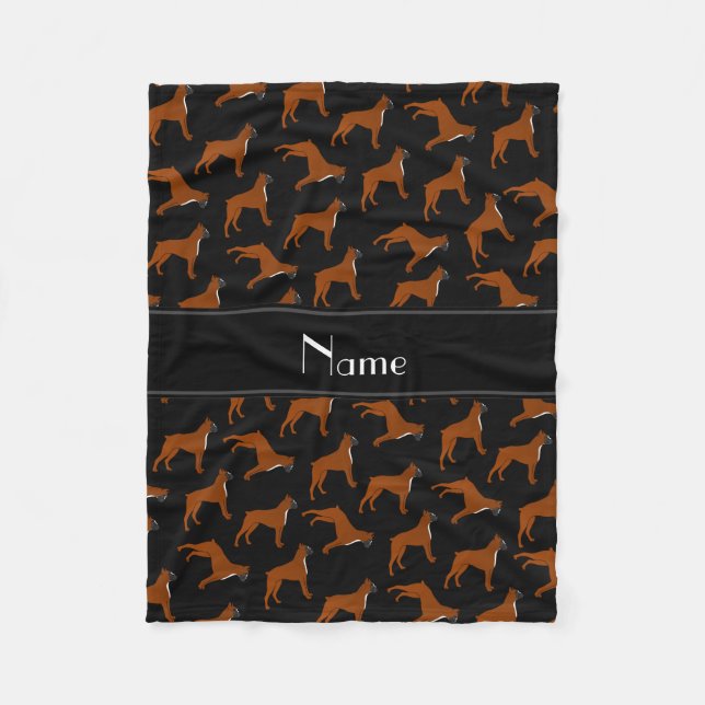 Personalised name black boxer dog pattern fleece blanket (Front)