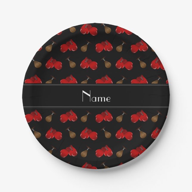 Personalised name black boxing pattern paper plate (Front)