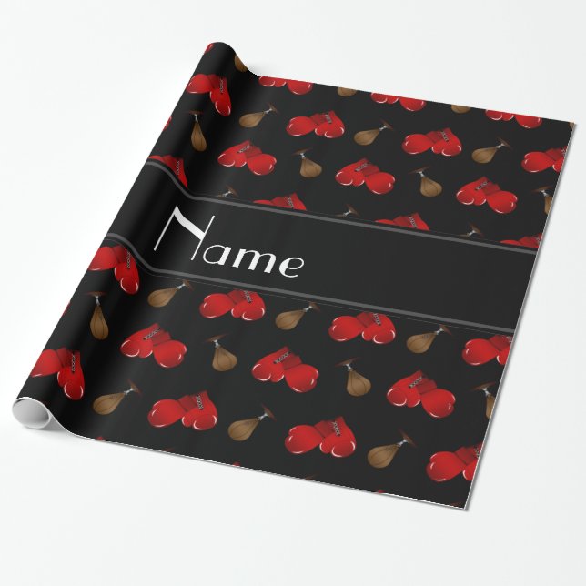 Personalised name black boxing pattern wrapping paper (Unrolled)
