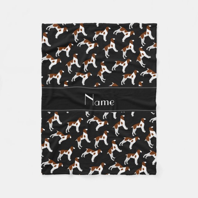 Personalised name black brittany spaniel dogs fleece blanket (Front)