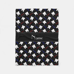 Personalised name black brushes and tooth pattern fleece blanket