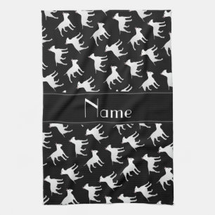Personalised name black bull terrier dogs tea towel
