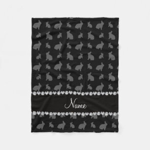 Personalised name black bunnies fleece blanket