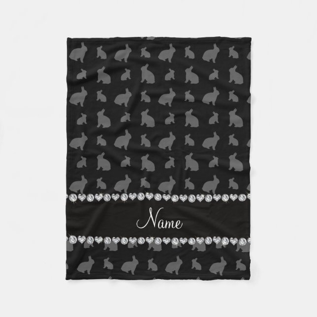 Personalised name black bunnies fleece blanket (Front)