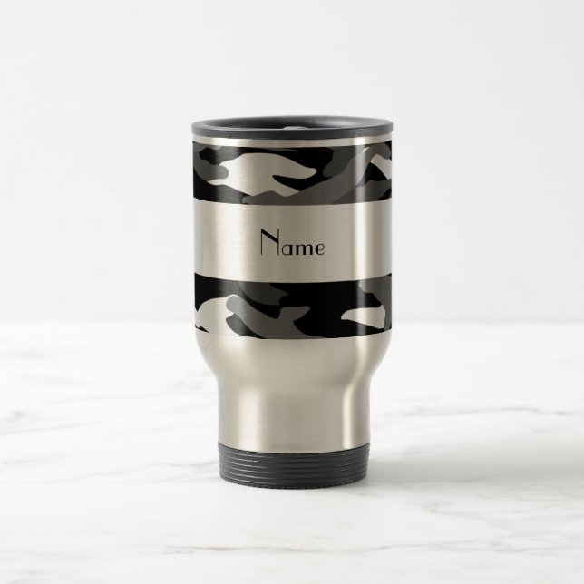 Personalised name black camouflage travel mug (Center)