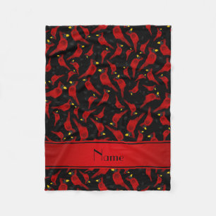 Personalised name black cardinals pattern fleece blanket