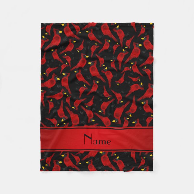 Personalised name black cardinals pattern fleece blanket (Front)