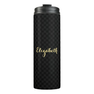 Personalised Name Black Check Pattern Sleek Steel Thermal Tumbler
