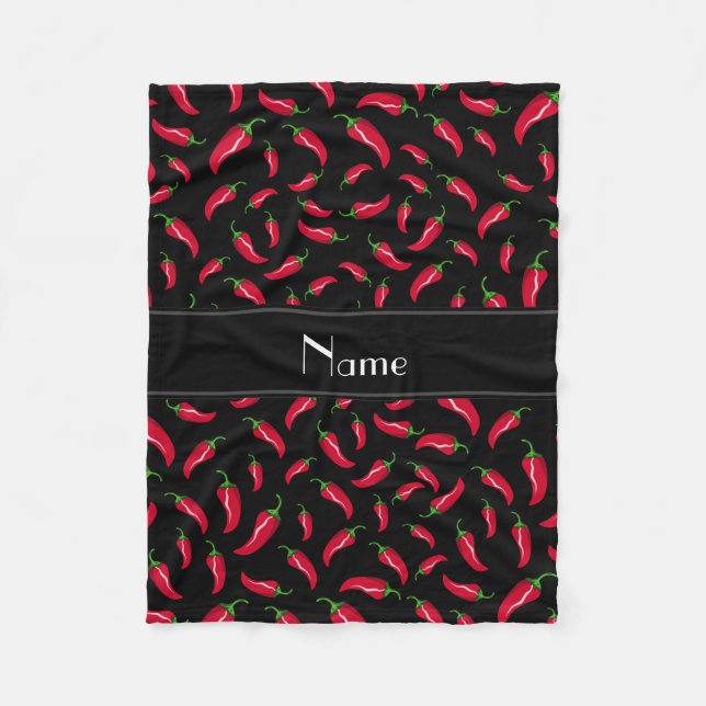 Personalised name black chilli pepper fleece blanket (Front)