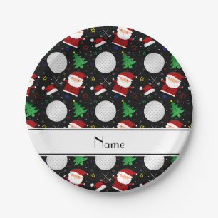 Personalised name black christmas golfing paper plate