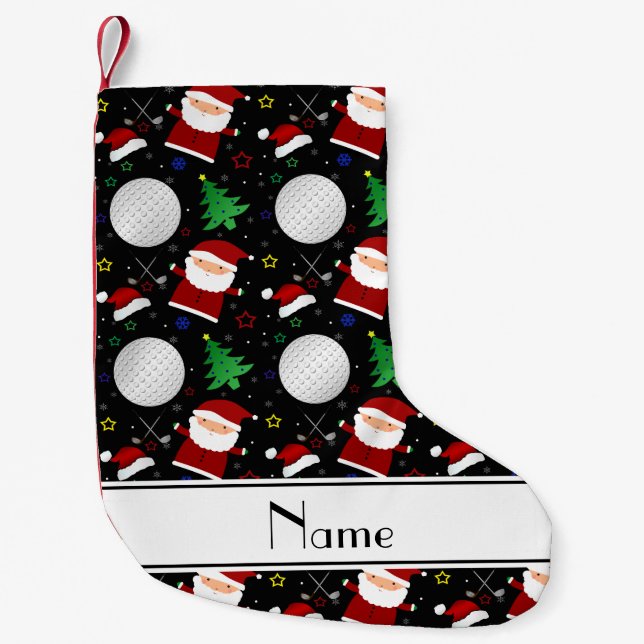 Personalised name black christmas golfing small christmas stocking (Front)