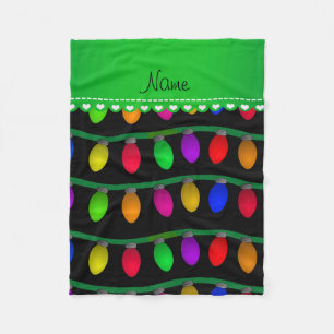 Personalised name black christmas lights fleece blanket
