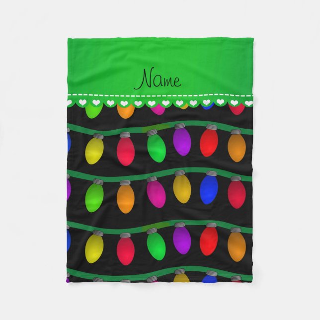 Personalised name black christmas lights fleece blanket (Front)